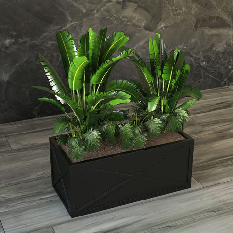 Bonsai Fiberglass and Clay Planter - Rectangular Weather-Resistant Planter Box with Drainage Holes