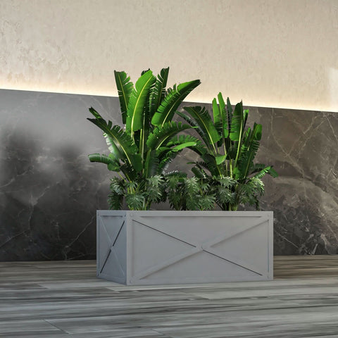Bonsai Fiberglass and Clay Planter - Rectangular Weather-Resistant Planter Box with Drainage Holes