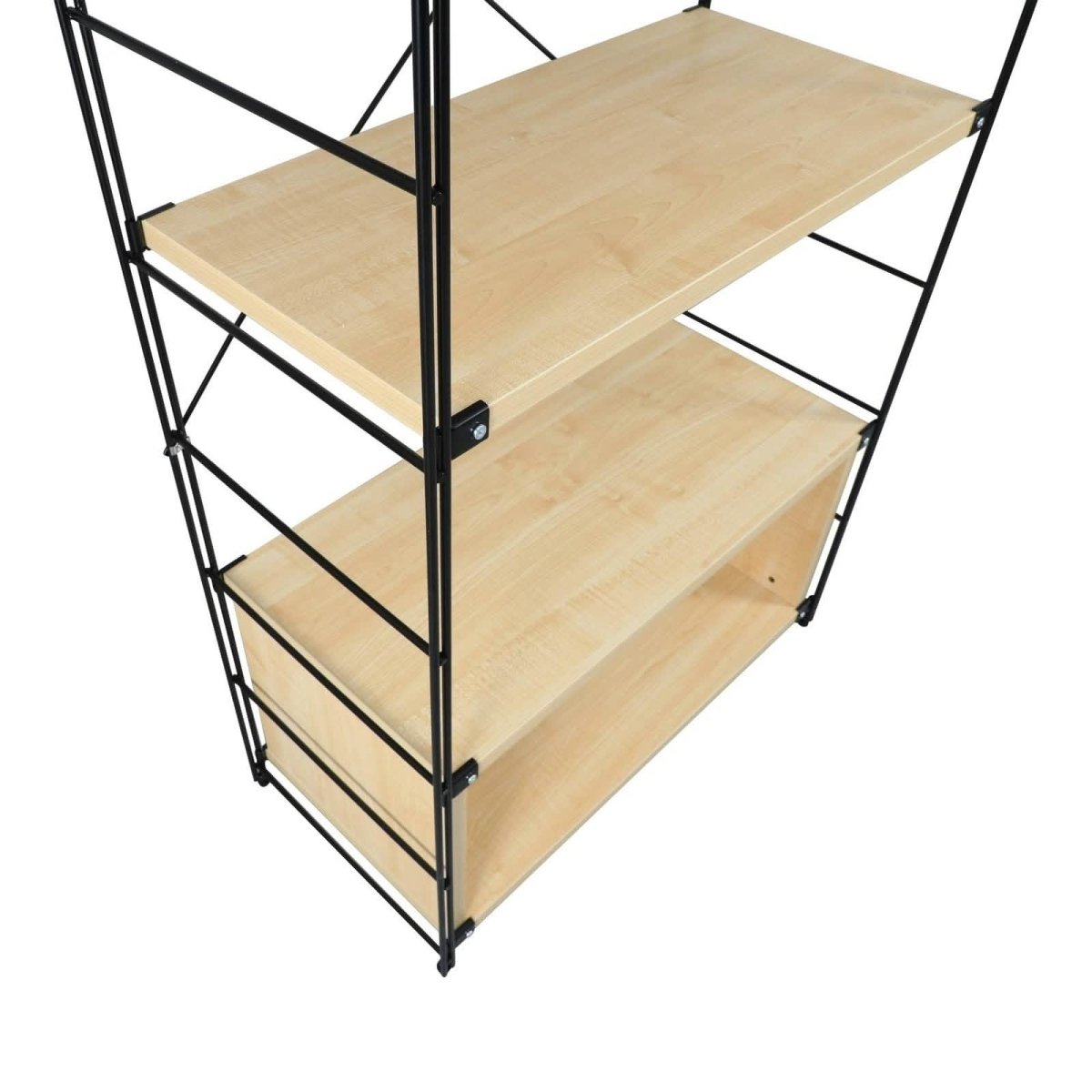 Brentwood Etagere Bookcase with Black/White Powder Coated Steel Frame and Melamine Board Shelves
