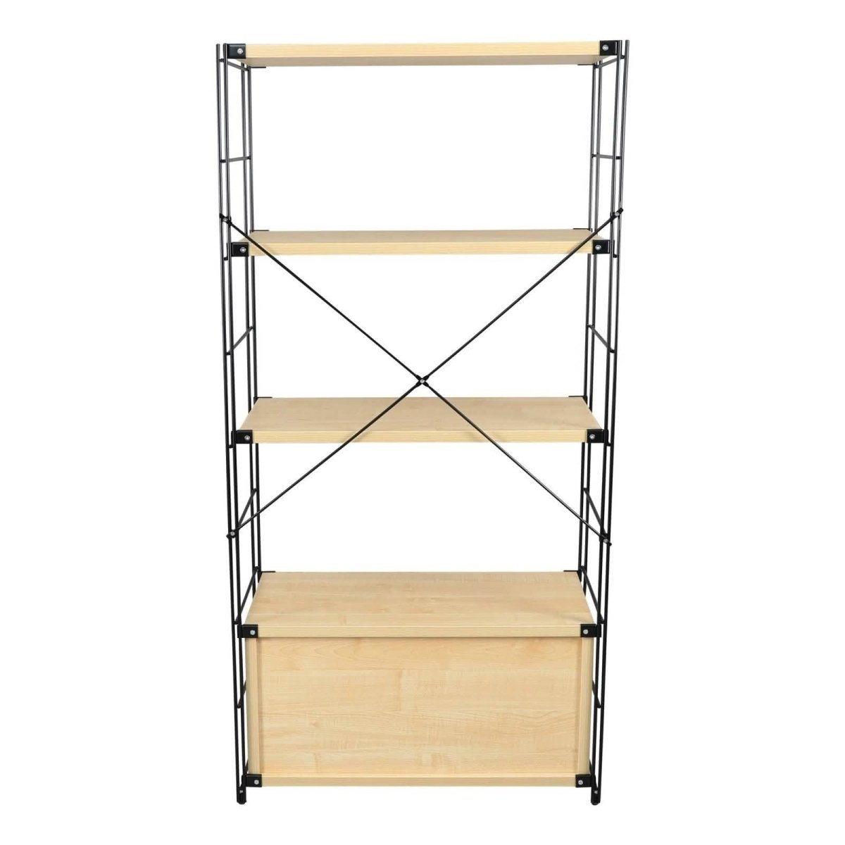 Brentwood Etagere Bookcase with Black/White Powder Coated Steel Frame and Melamine Board Shelves