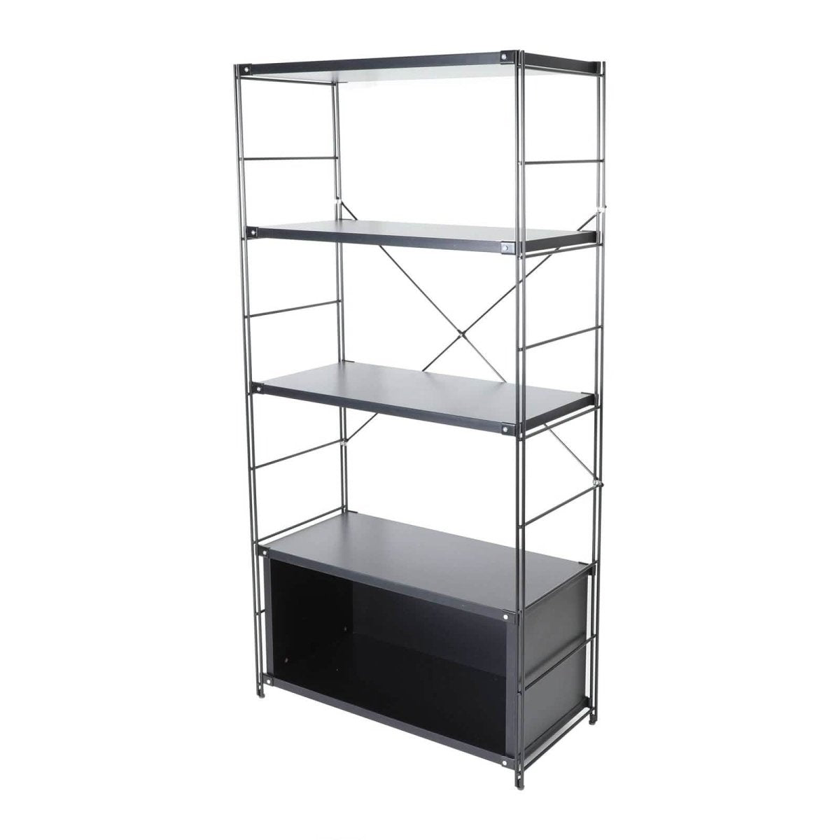 Brentwood Etagere Bookcase with Black/White Powder Coated Steel Frame and Melamine Board Shelves