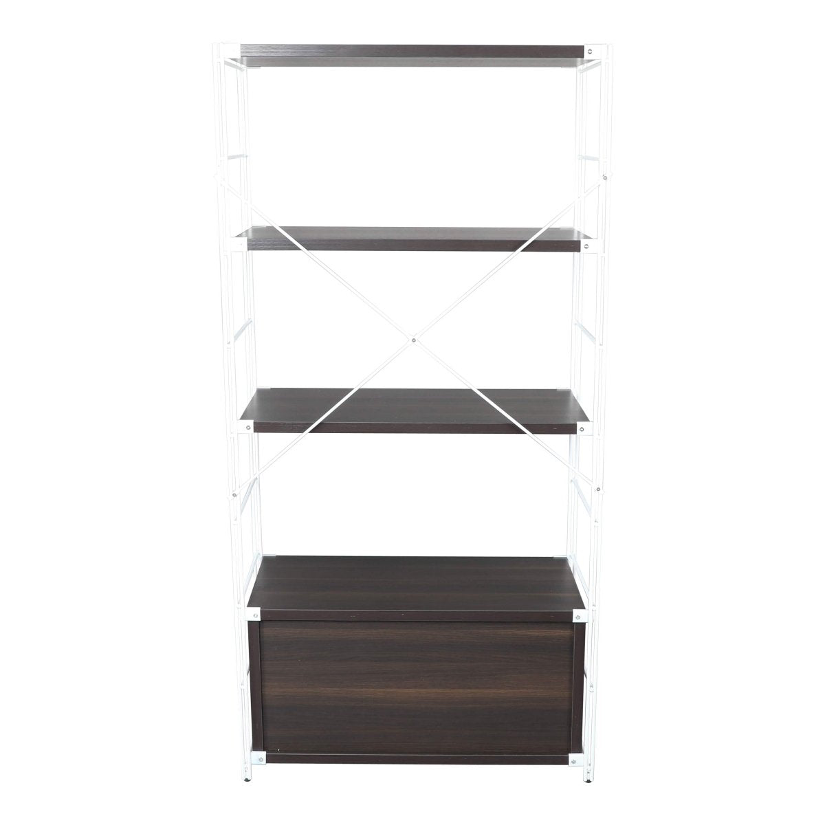 Brentwood Etagere Bookcase with Black/White Powder Coated Steel Frame and Melamine Board Shelves