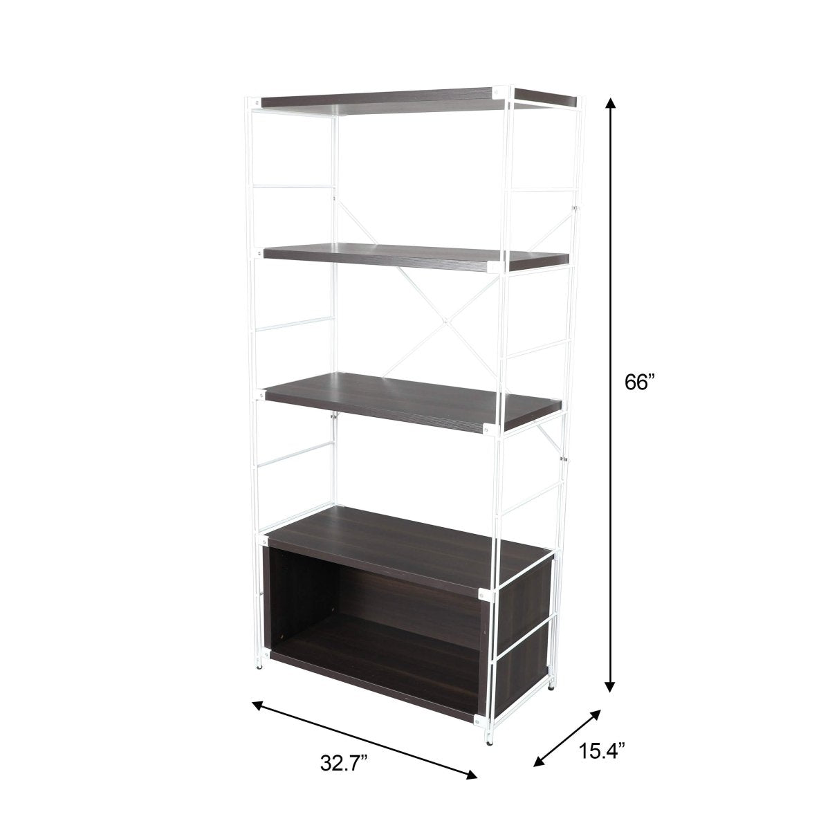 Brentwood Etagere Bookcase with Black/White Powder Coated Steel Frame and Melamine Board Shelves