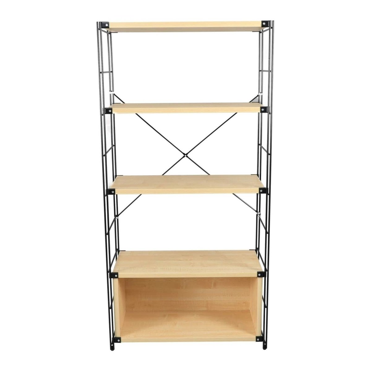 Brentwood Etagere Bookcase with Black/White Powder Coated Steel Frame and Melamine Board Shelves