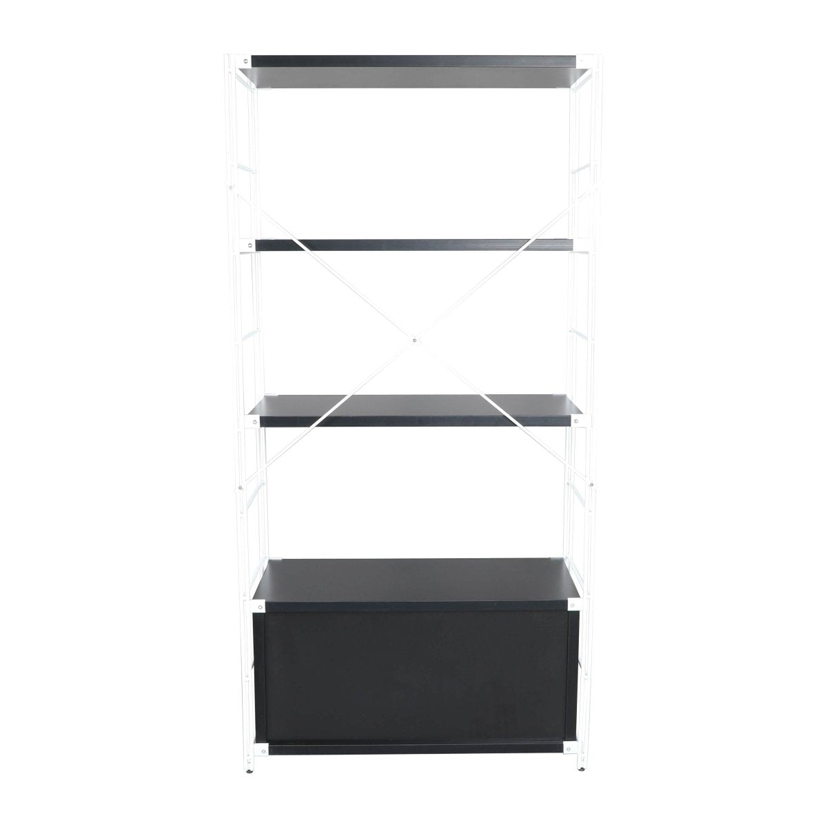 Brentwood Etagere Bookcase with Black/White Powder Coated Steel Frame and Melamine Board Shelves