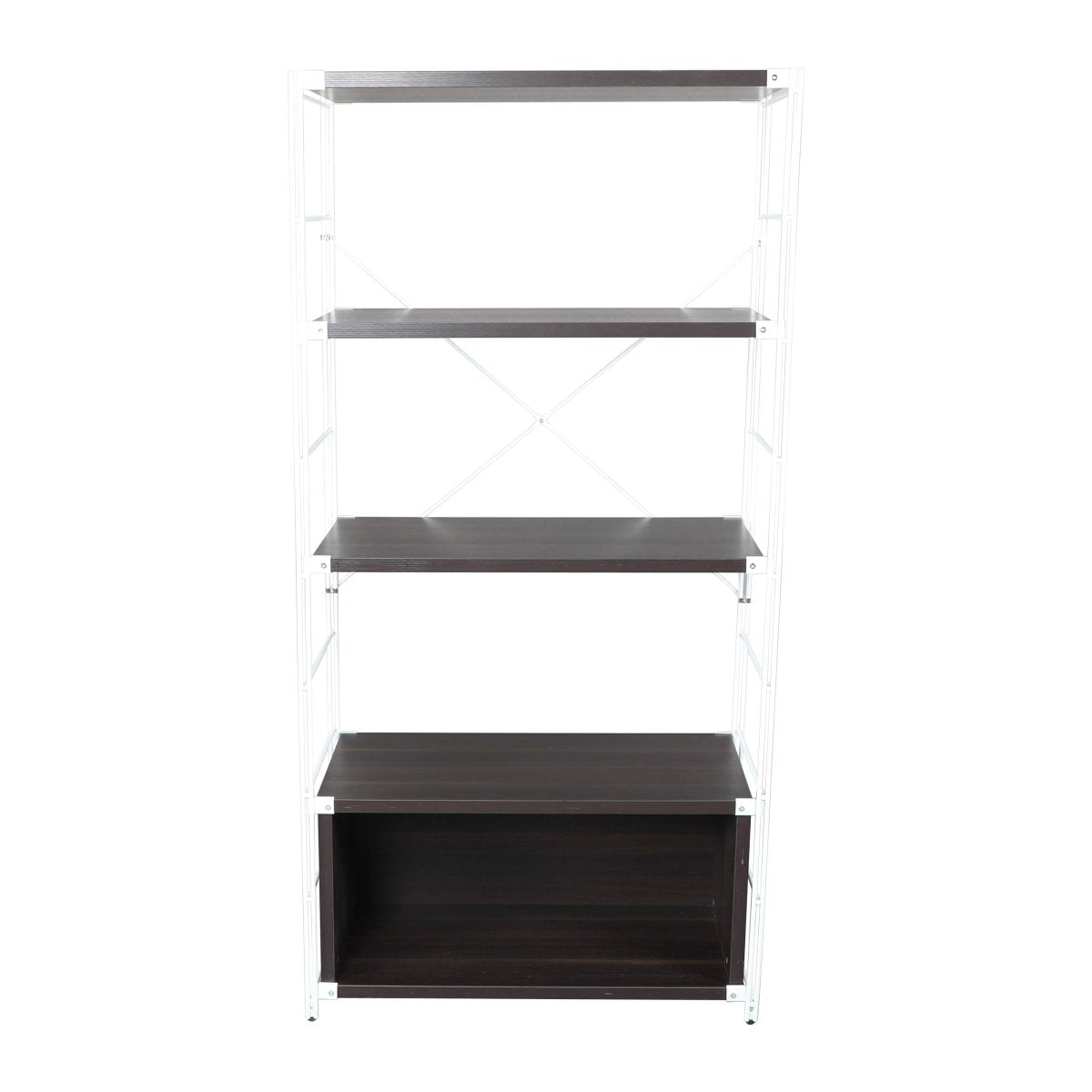 Brentwood Etagere Bookcase with Black/White Powder Coated Steel Frame and Melamine Board Shelves