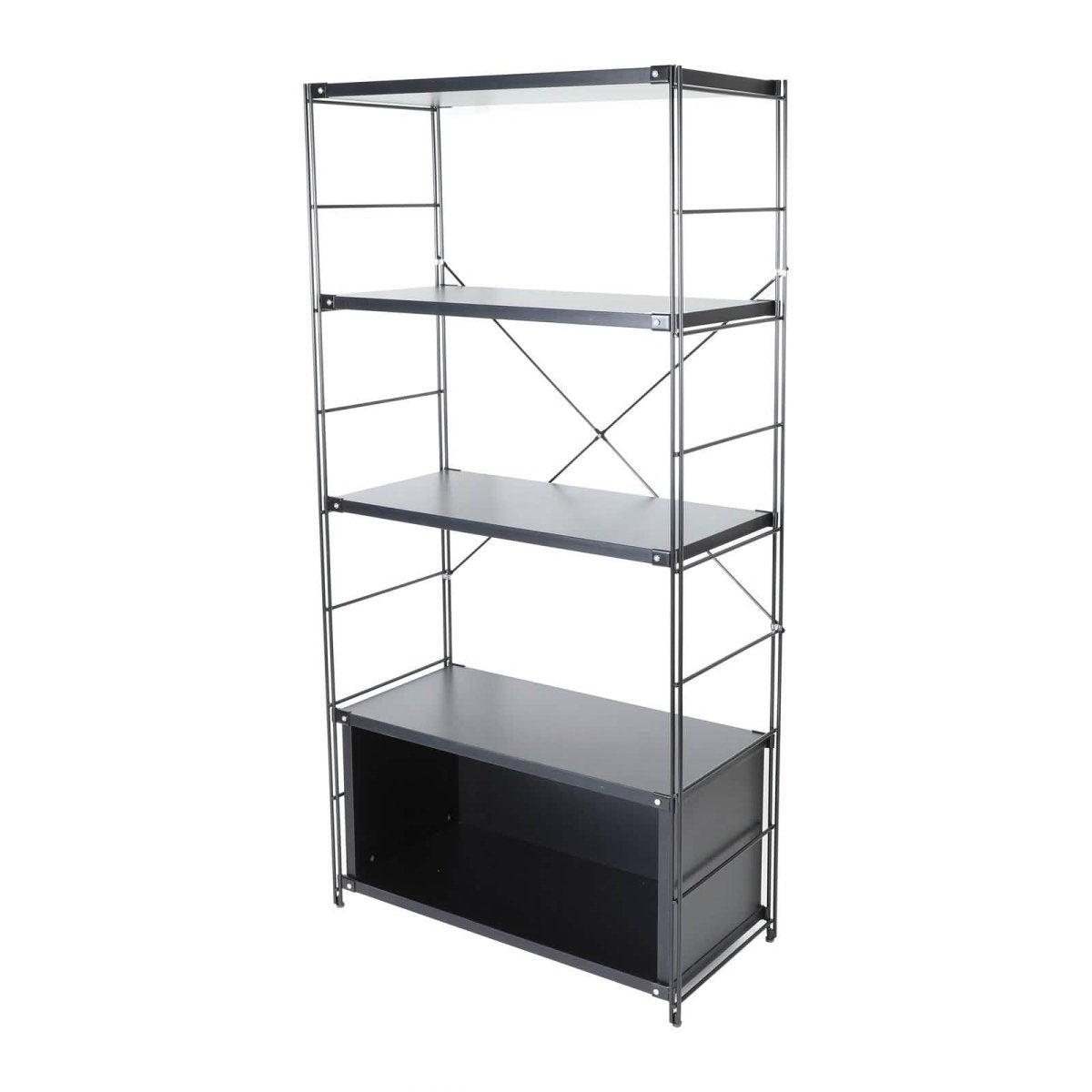 Brentwood Etagere Bookcase with Black/White Powder Coated Steel Frame and Melamine Board Shelves