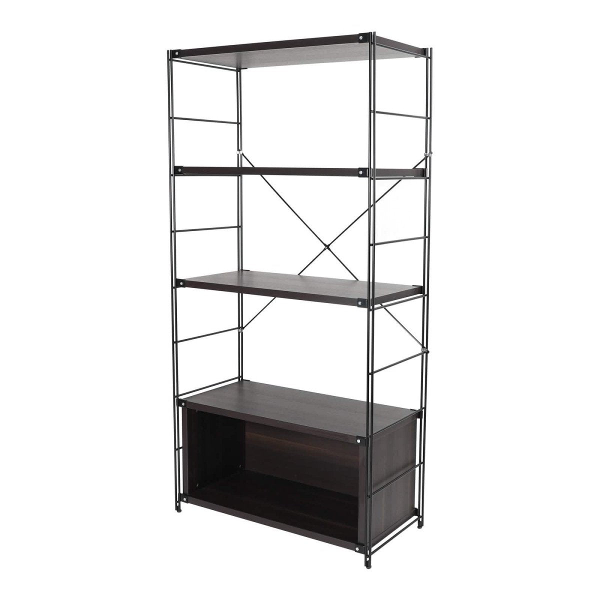Brentwood Etagere Bookcase with Black/White Powder Coated Steel Frame and Melamine Board Shelves