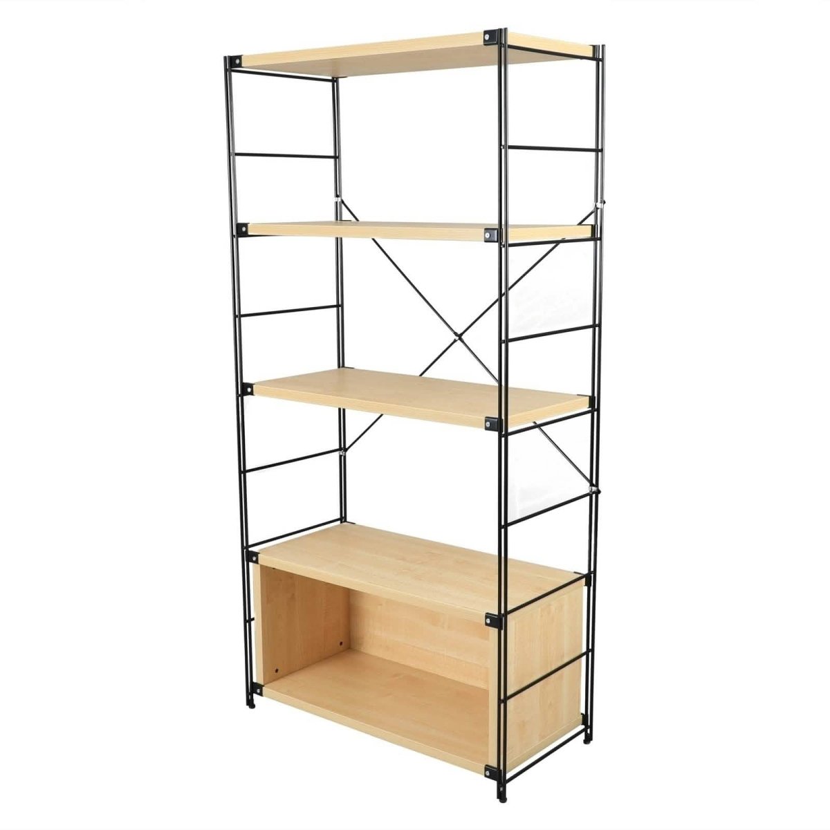 Brentwood Etagere Bookcase with Black/White Powder Coated Steel Frame and Melamine Board Shelves