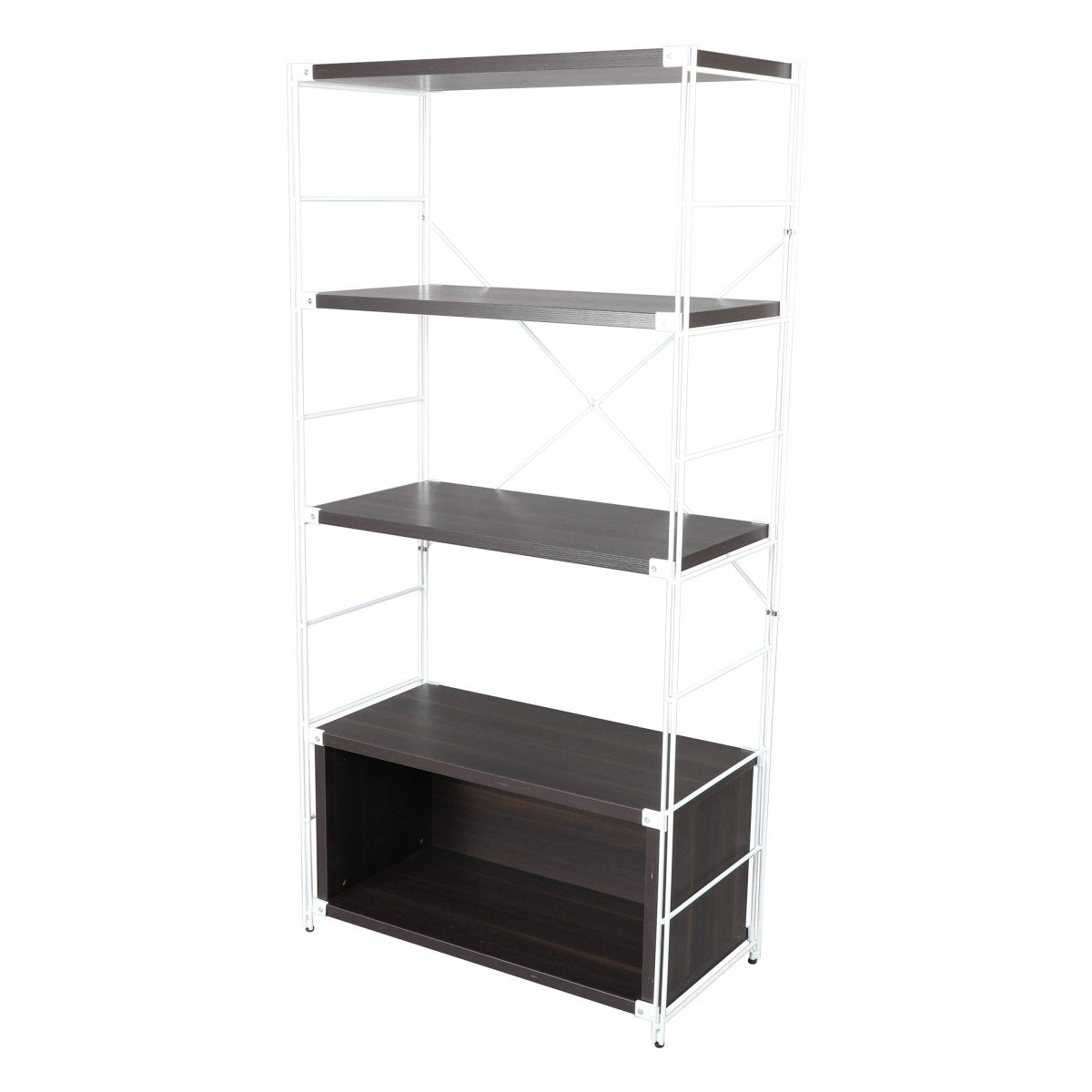 Brentwood Etagere Bookcase with Black/White Powder Coated Steel Frame and Melamine Board Shelves