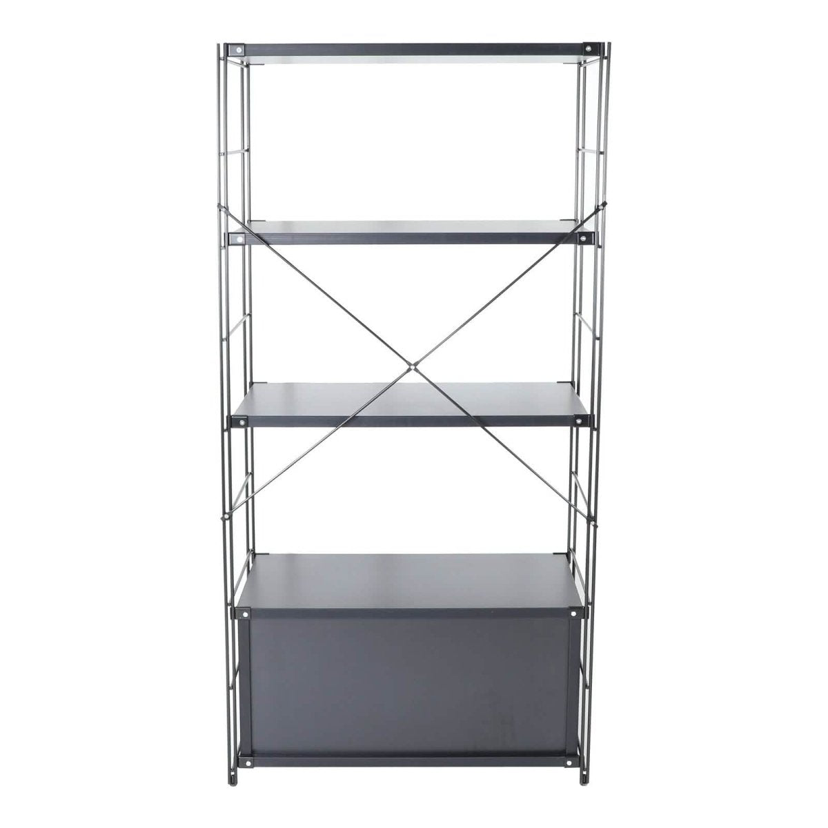 Brentwood Etagere Bookcase with Black/White Powder Coated Steel Frame and Melamine Board Shelves