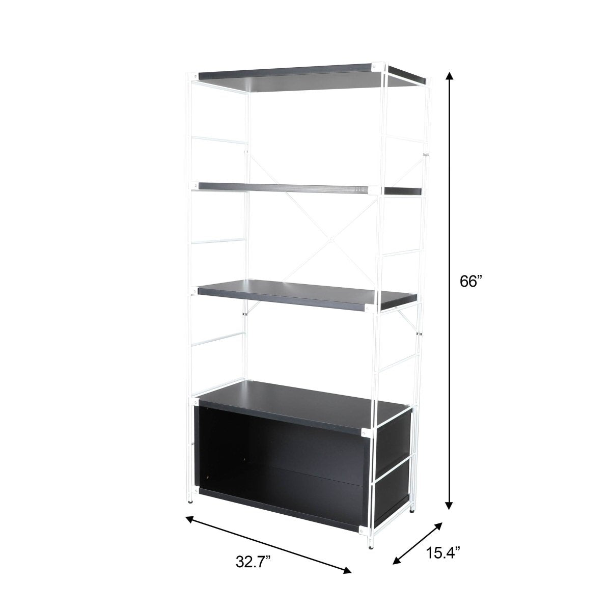 Brentwood Etagere Bookcase with Black/White Powder Coated Steel Frame and Melamine Board Shelves