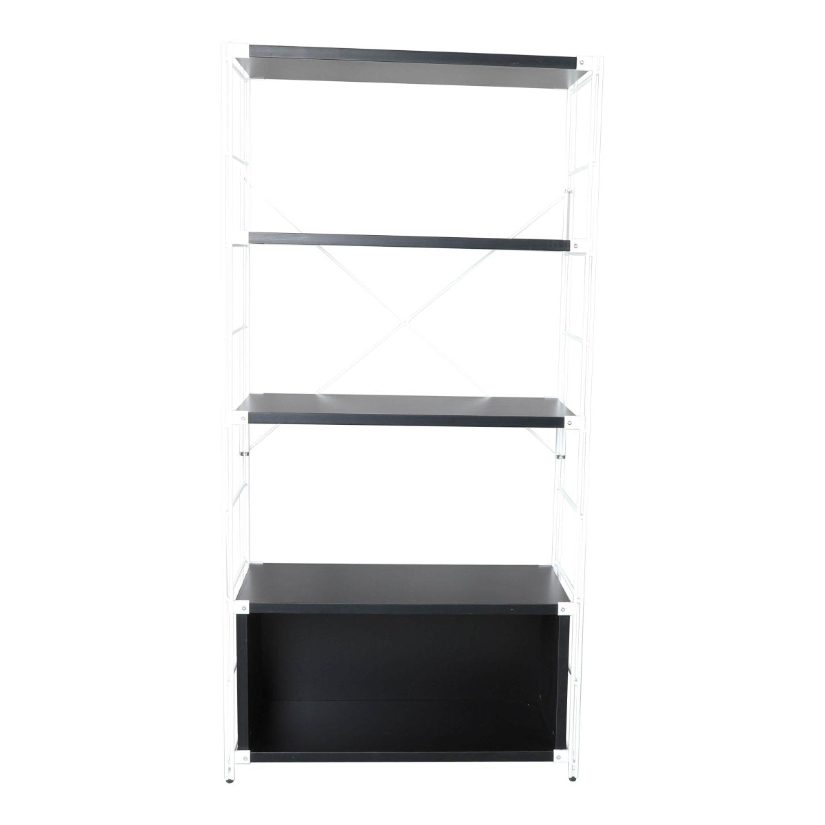 Brentwood Etagere Bookcase with Black/White Powder Coated Steel Frame and Melamine Board Shelves