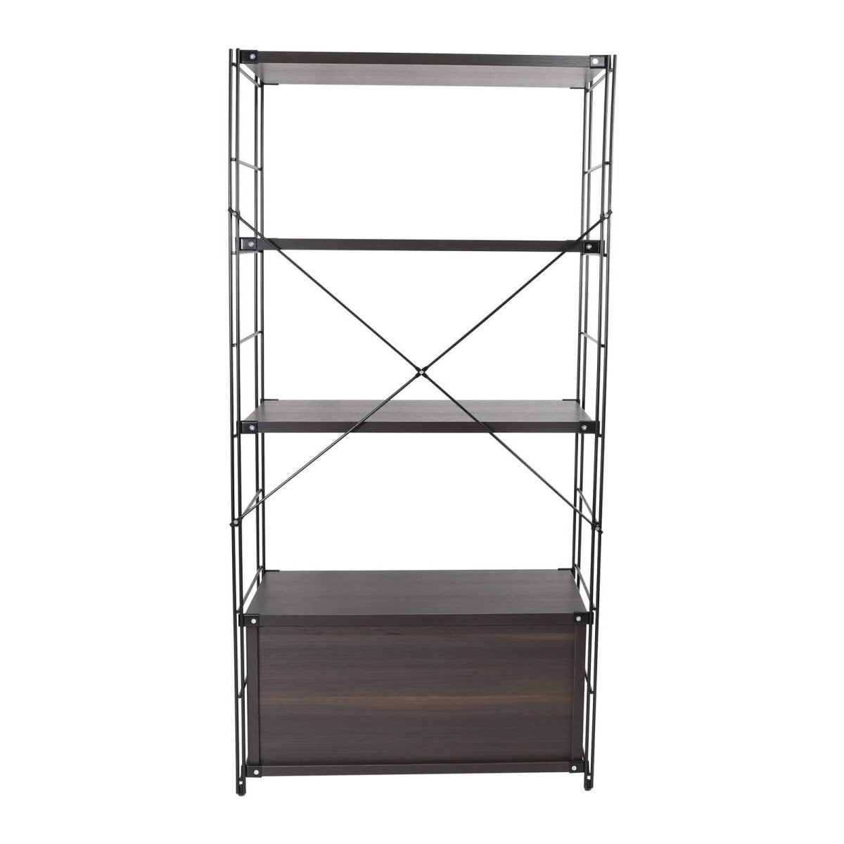 Brentwood Etagere Bookcase with Black/White Powder Coated Steel Frame and Melamine Board Shelves