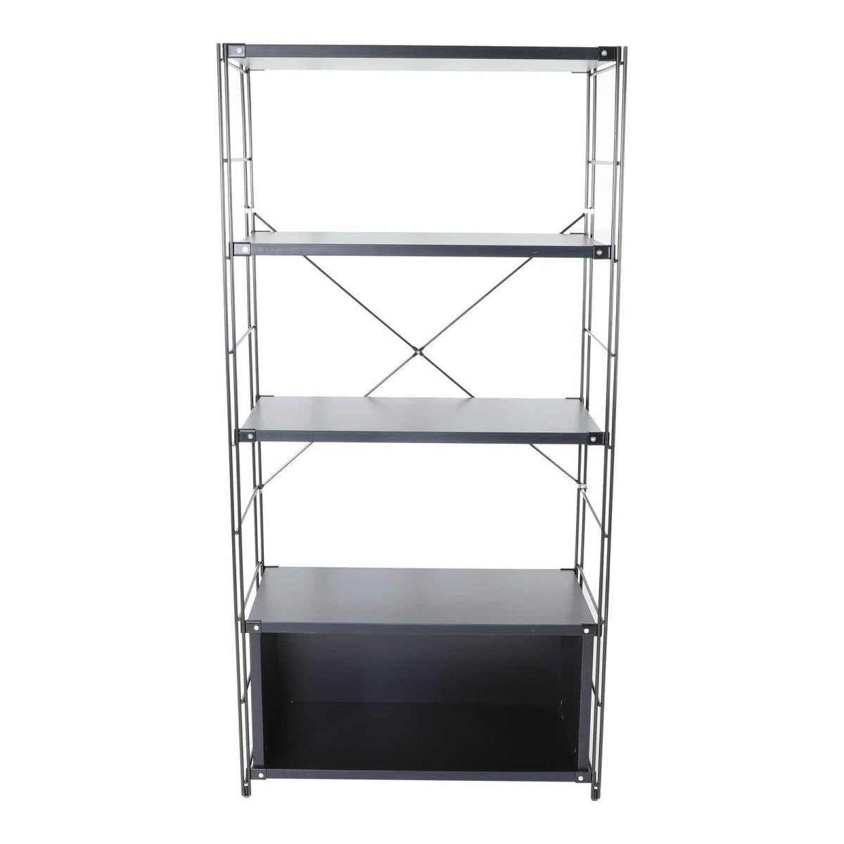 Brentwood Etagere Bookcase with Black/White Powder Coated Steel Frame and Melamine Board Shelves