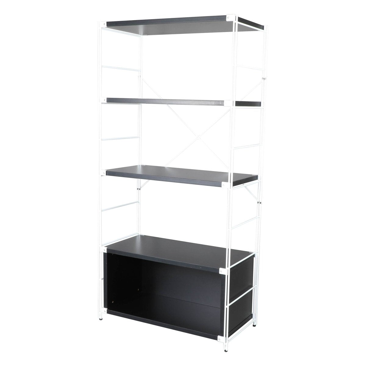 Brentwood Etagere Bookcase with Black/White Powder Coated Steel Frame and Melamine Board Shelves