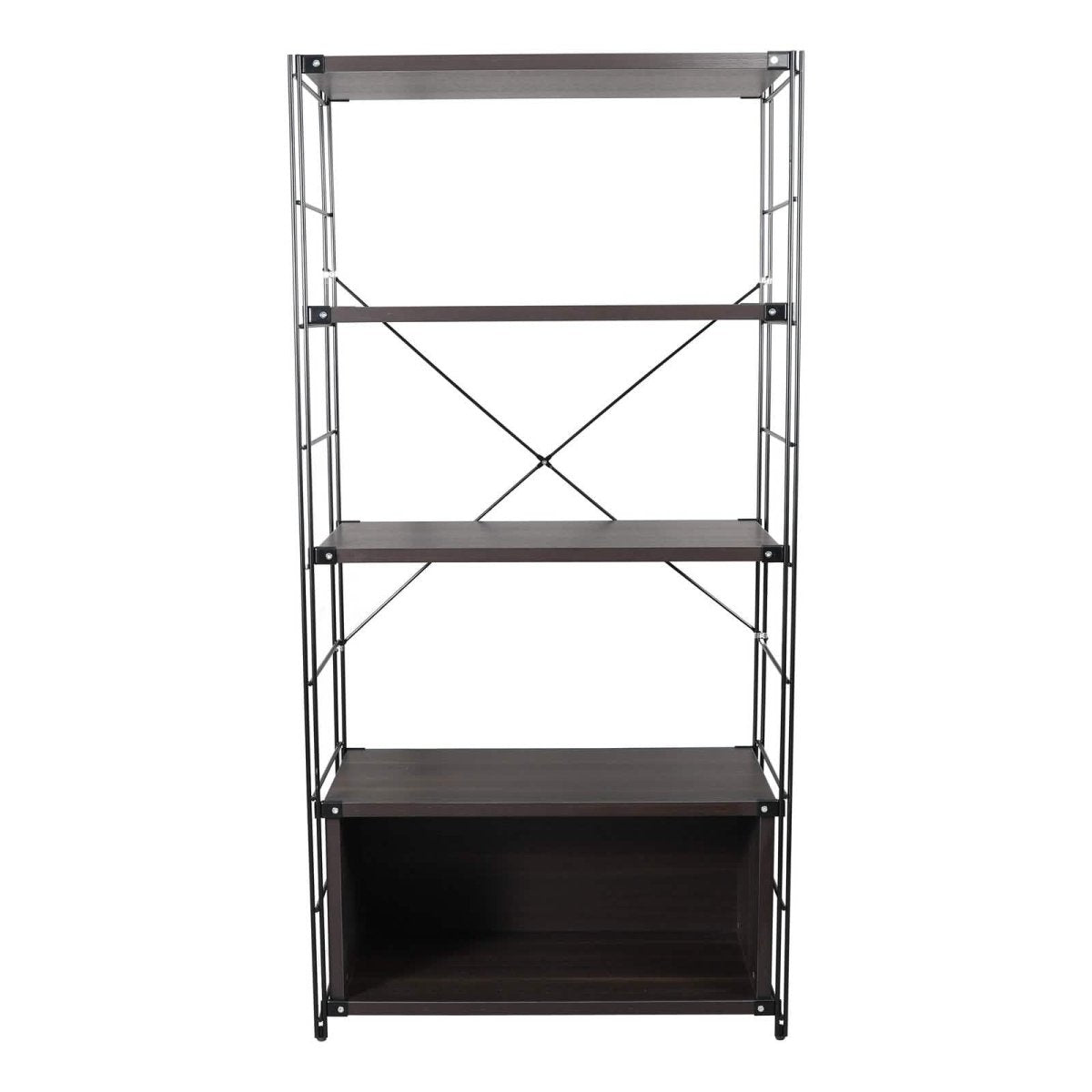Brentwood Etagere Bookcase with Black/White Powder Coated Steel Frame and Melamine Board Shelves
