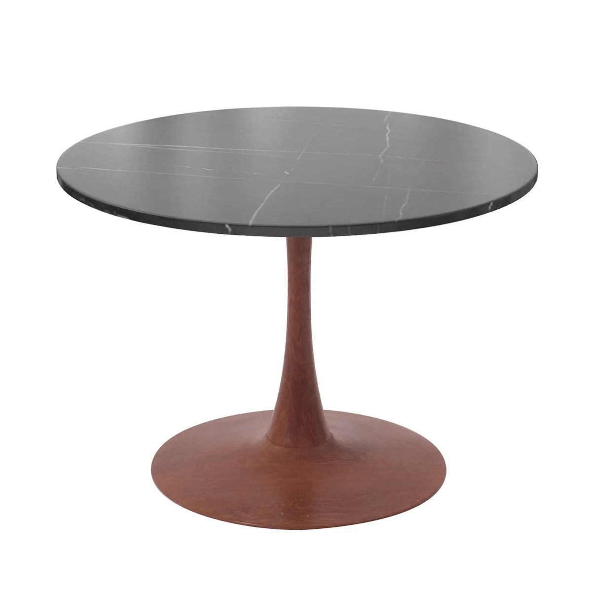 Bristol 24" Round Dining Table with Marbled Black Sintered Stone Top and Steel Pedestal Base