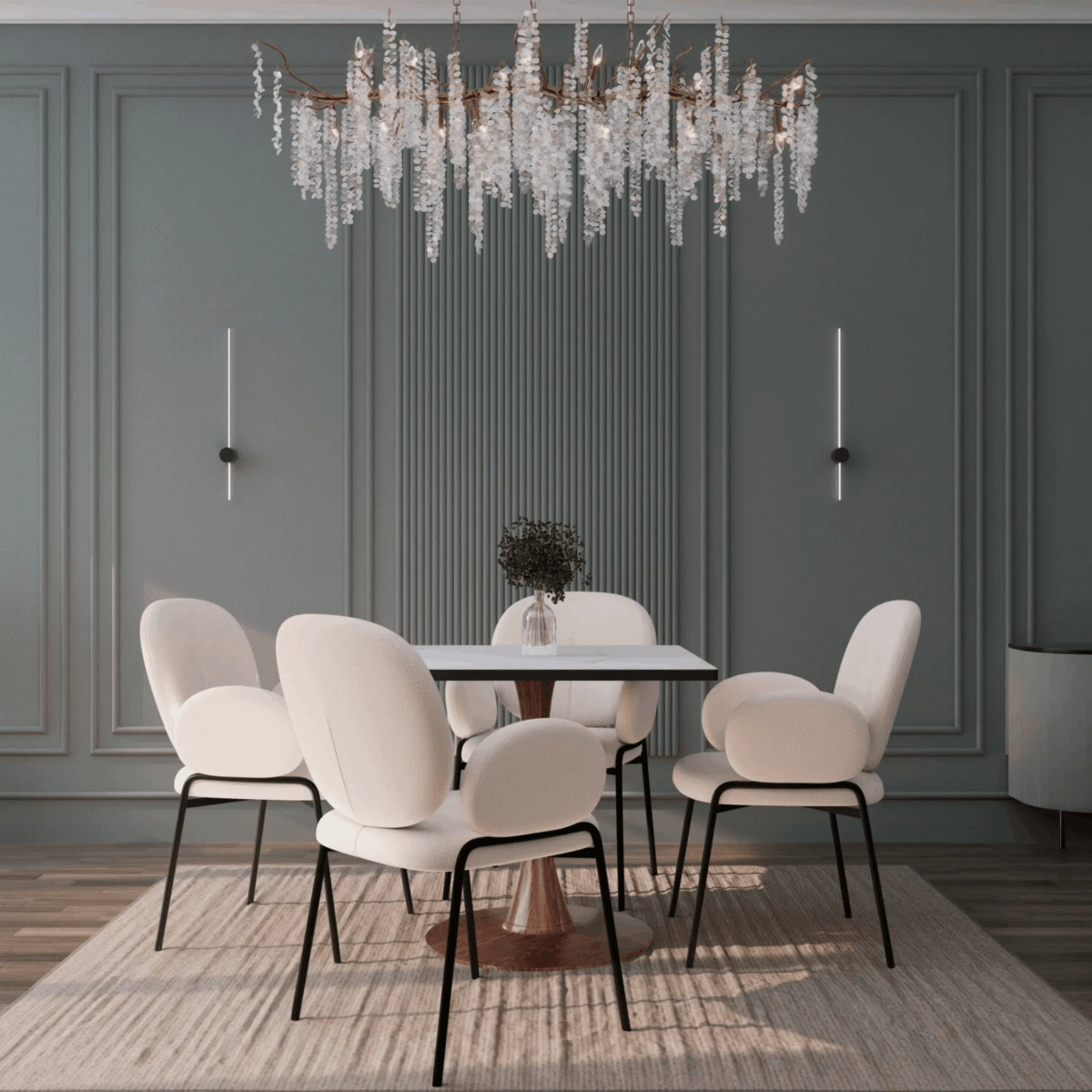 Bristol 27" Square Dining Table with Marbled White MDF Top and Steel Pedestal Base