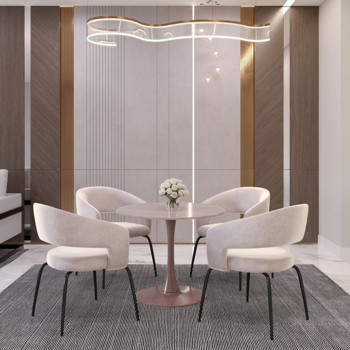 Bristol 27"/31"/35" Round Dining Table Wood Transfer Cherry/Natural/Walnut Base with Sintered Stone Table Top