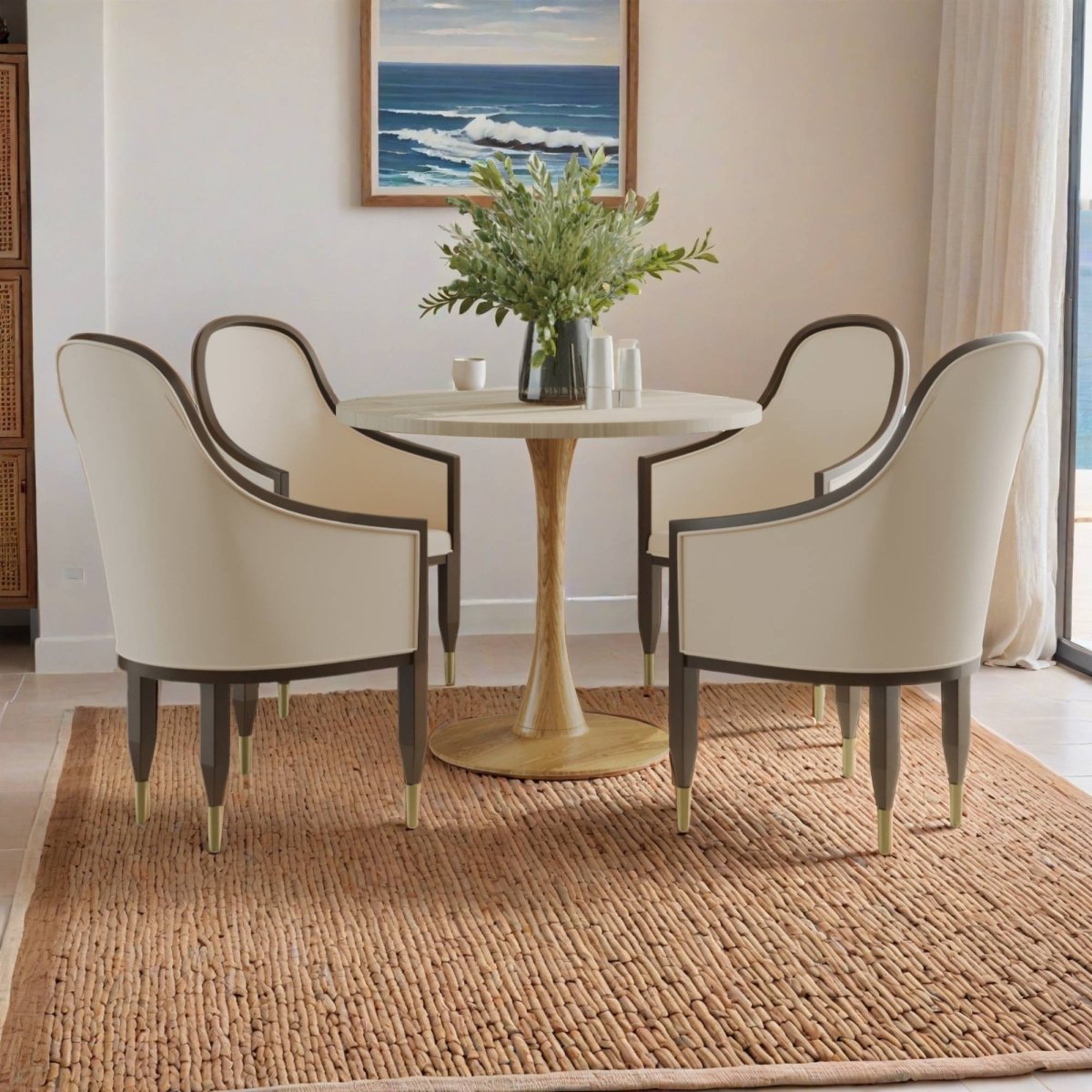 Bristol 27"/31"/35" Round Dining Table Wood Transfer Cherry/Natural/Walnut Base with Sintered Stone Table Top