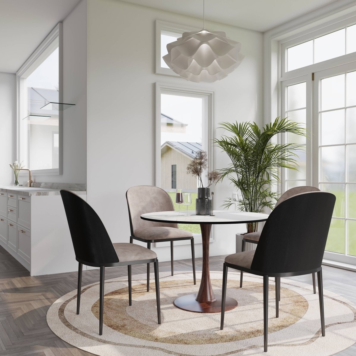 Bristol 27"/31"/35" Round Dining Table Wood Transfer Cherry/Natural/Walnut Base with Sintered Stone Table Top