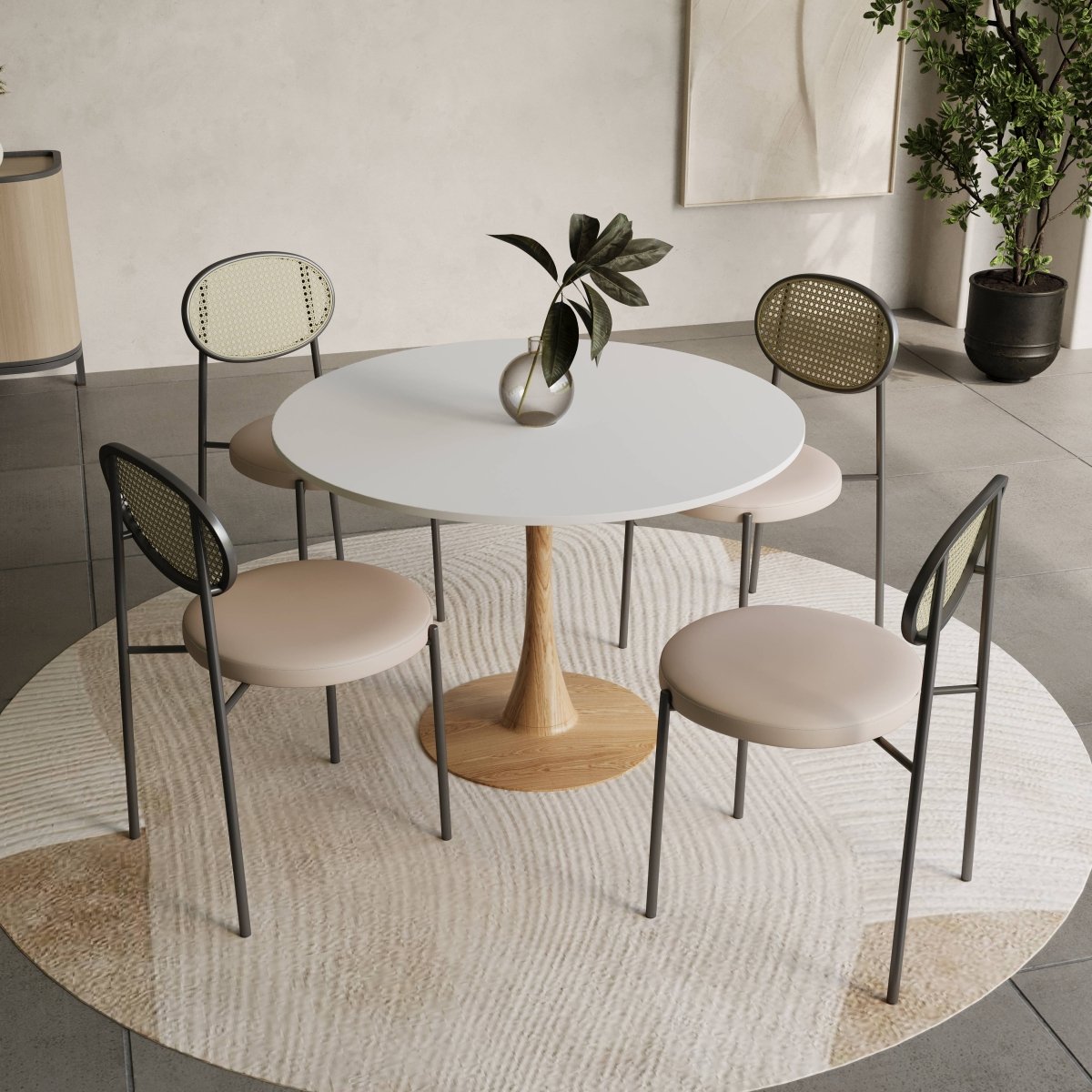 Bristol 27"/31"/35"/40" Round Dining Table Wood Transfer Cherry/Natural/Walnut Base with Sintered Stone Table Top