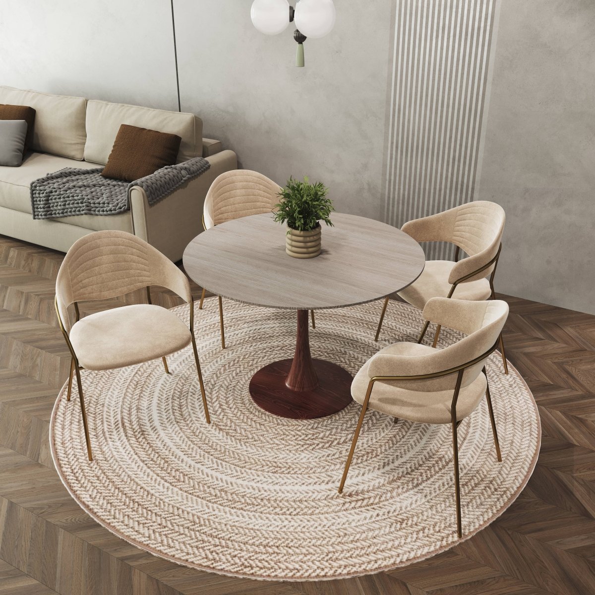 Bristol 35" Round Dining Table Wood Transfer Cherry/Natural/Walnut Base with Sintered Stone Table Top