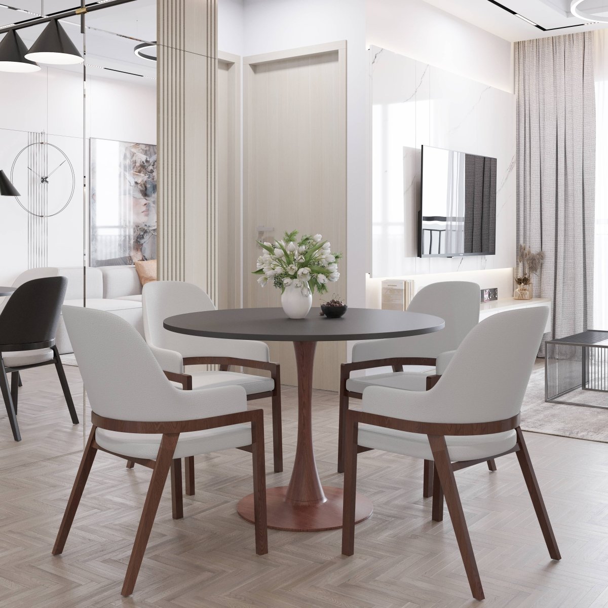 Bristol 35"/36"/40" Round Dining Table Wood Transfer Cherry/Natural/Walnut Base with MDF Table Top