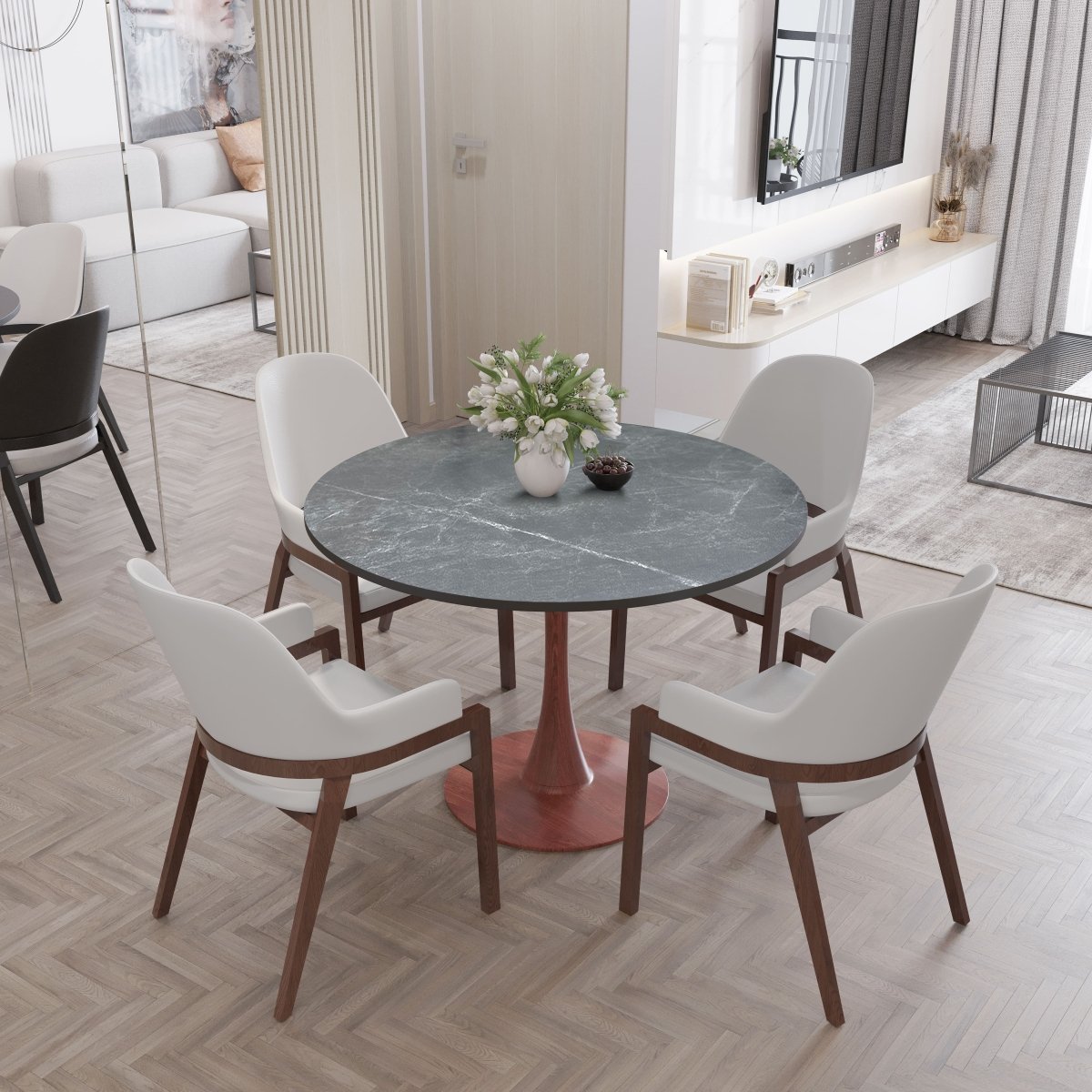 Bristol 36" Round Dining Table Wood Transfer Cherry/Walnut/Natural Wood Base with MDF Table Top