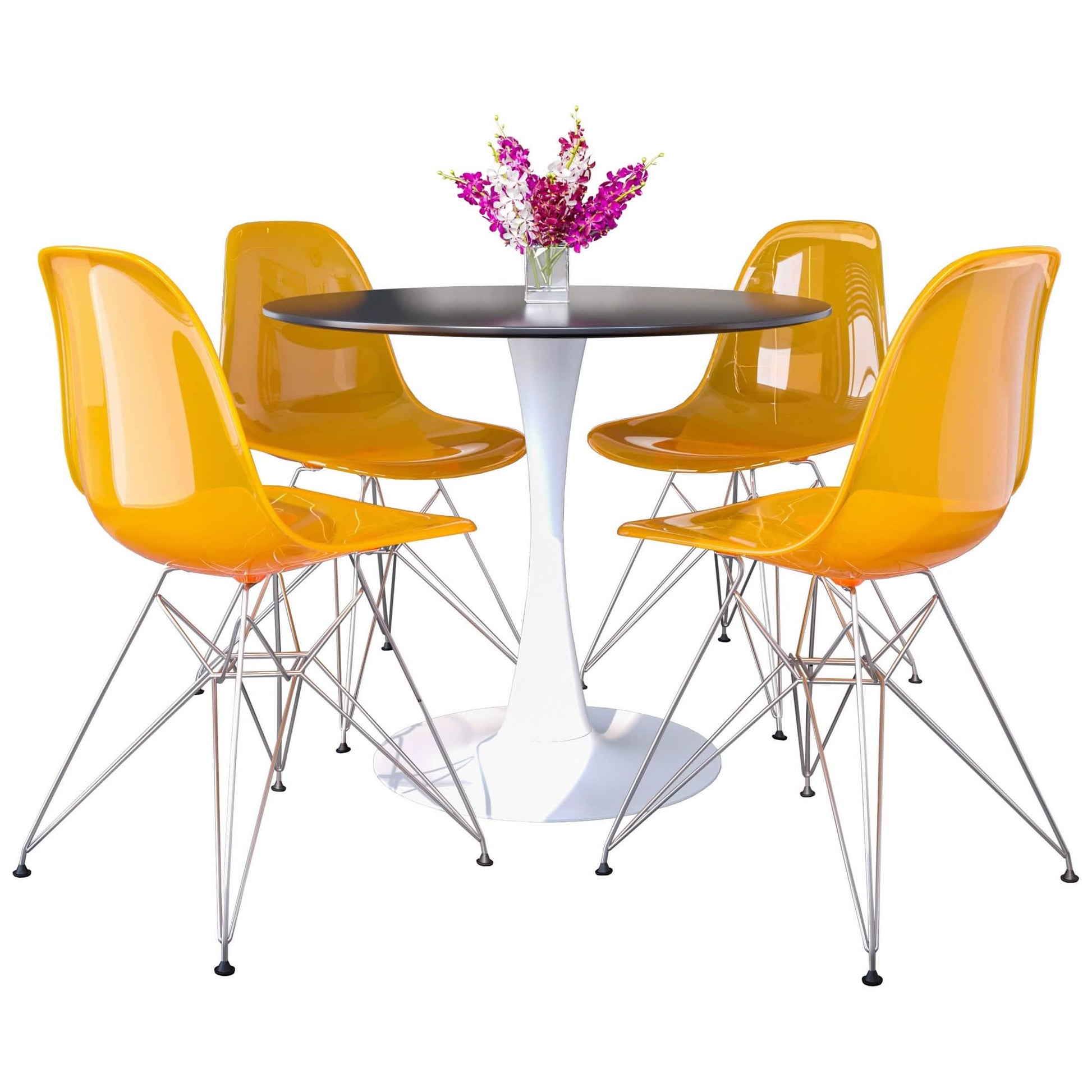 Bristol 5 - Piece Dining Set 35" MDF Round Table with 4 ABS Plastic Side Chair in Chrome