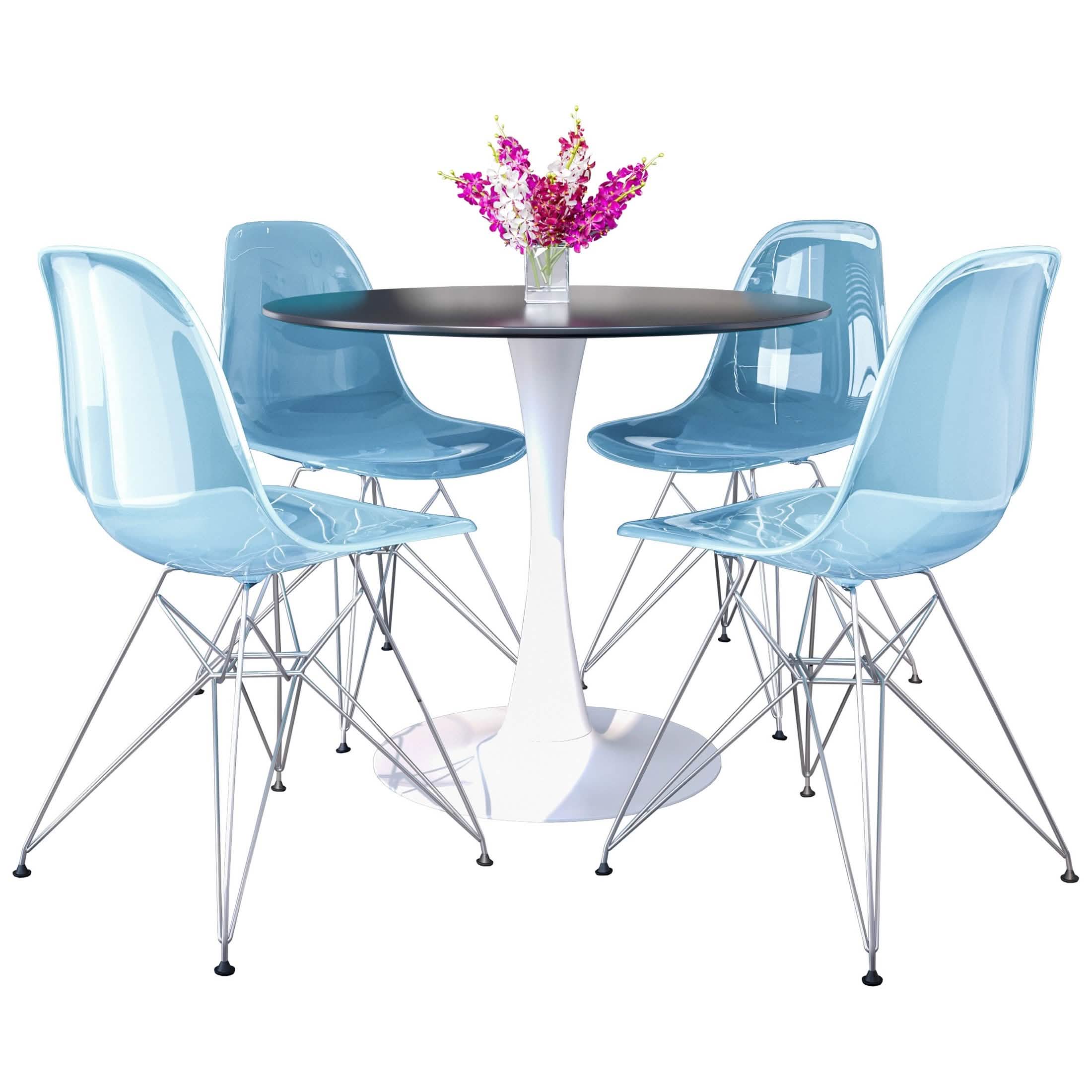 Bristol 5 - Piece Dining Set 35" MDF Round Table with 4 ABS Plastic Side Chair in Chrome