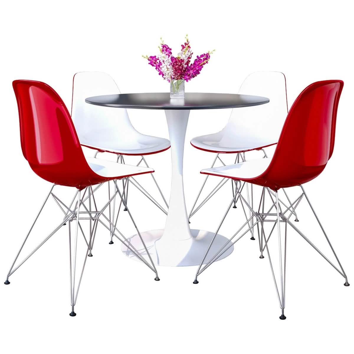 Bristol 5 - Piece Dining Set 35" MDF Round Table with 4 ABS Plastic Side Chair in Chrome