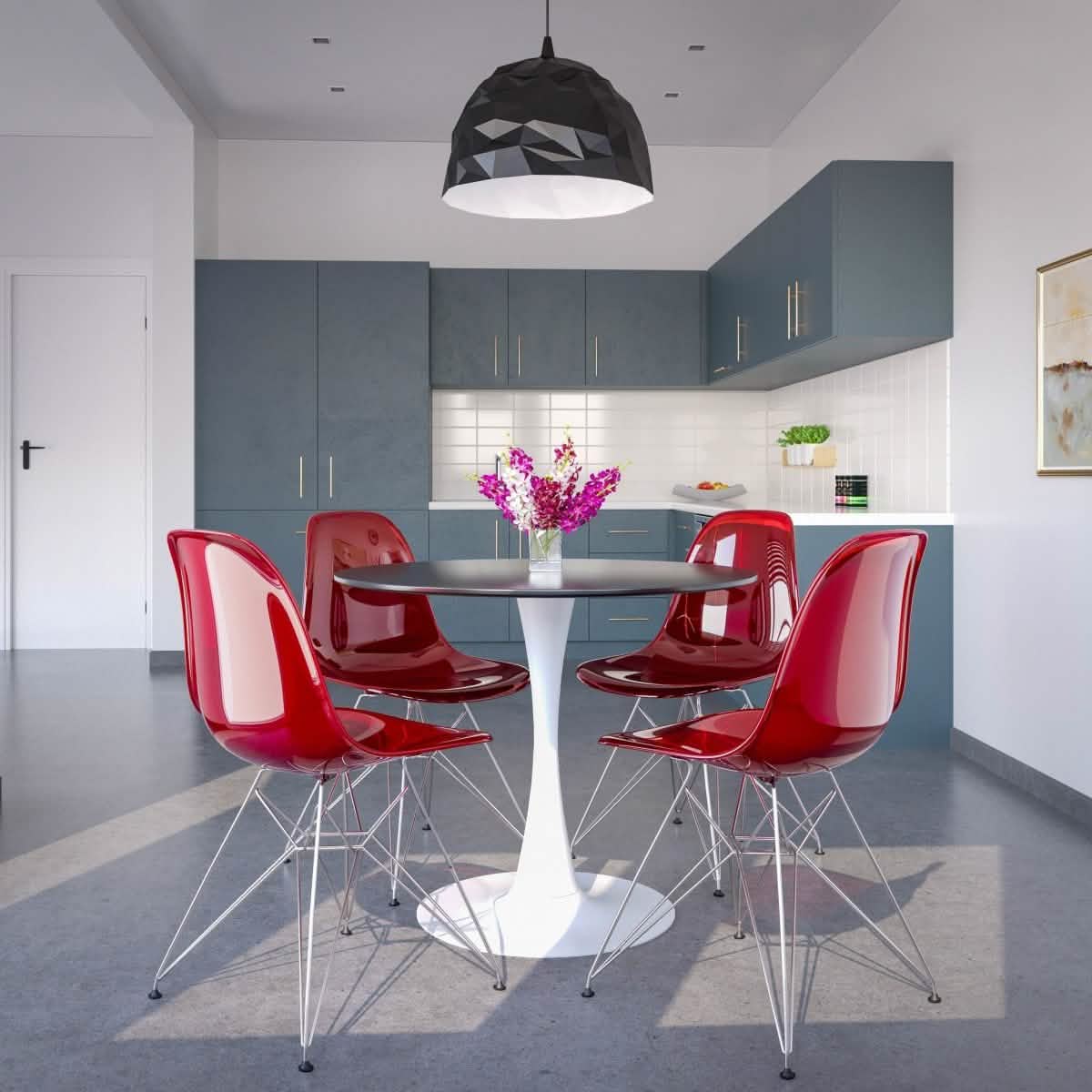 Bristol 5 - Piece Dining Set 35" MDF Round Table with 4 ABS Plastic Side Chair in Chrome
