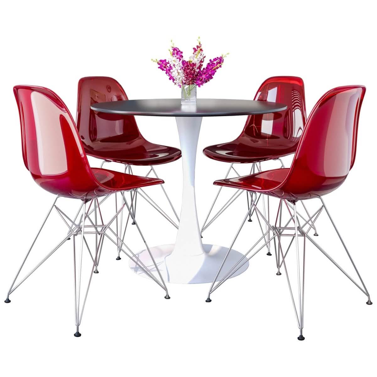 Bristol 5 - Piece Dining Set 35" MDF Round Table with 4 ABS Plastic Side Chair in Chrome