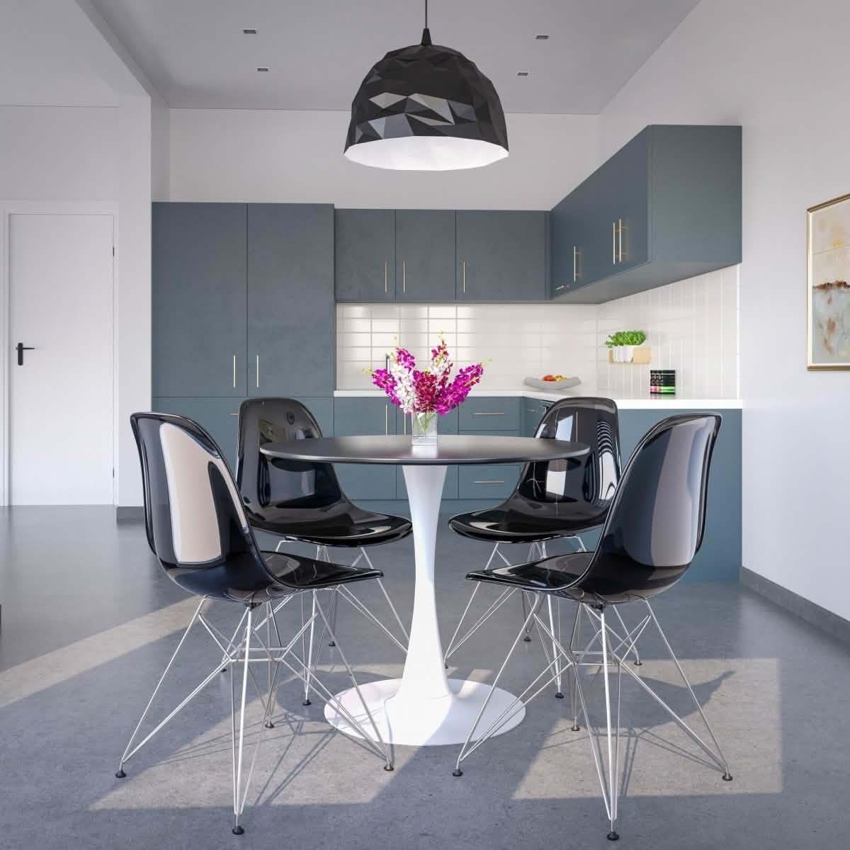 Bristol 5 - Piece Dining Set 35" MDF Round Table with 4 ABS Plastic Side Chair in Chrome