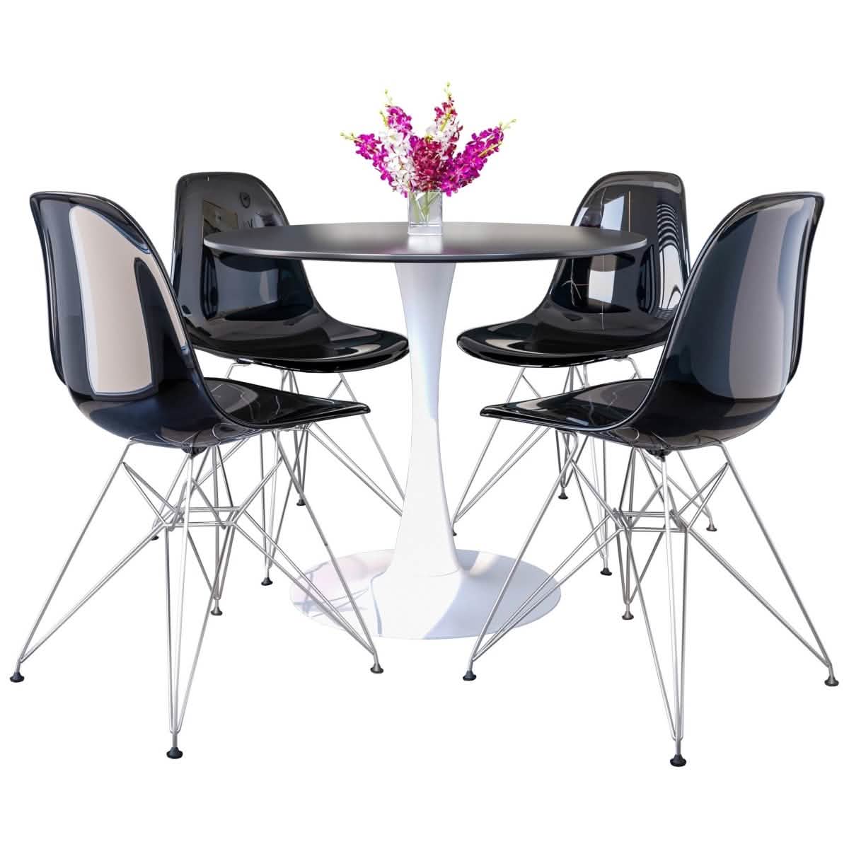 Bristol 5 - Piece Dining Set 35" MDF Round Table with 4 ABS Plastic Side Chair in Chrome