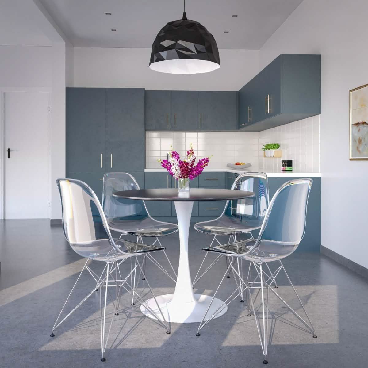 Bristol 5 - Piece Dining Set 35" MDF Round Table with 4 ABS Plastic Side Chair in Chrome