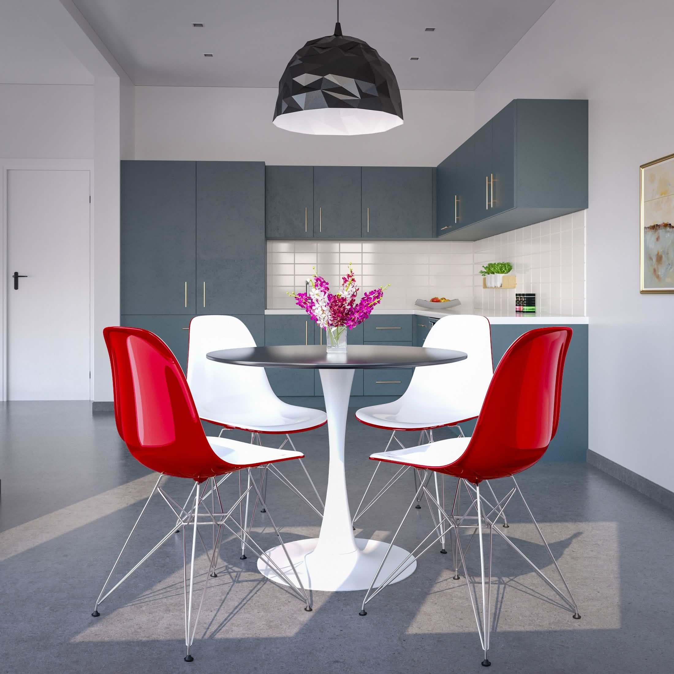 Bristol 5 - Piece Dining Set 35" MDF Round Table with 4 ABS Plastic Side Chair in Chrome