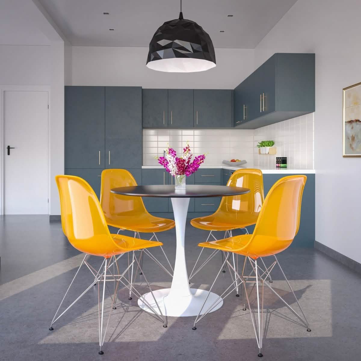 Bristol 5 - Piece Dining Set 35" MDF Round Table with 4 ABS Plastic Side Chair in Chrome