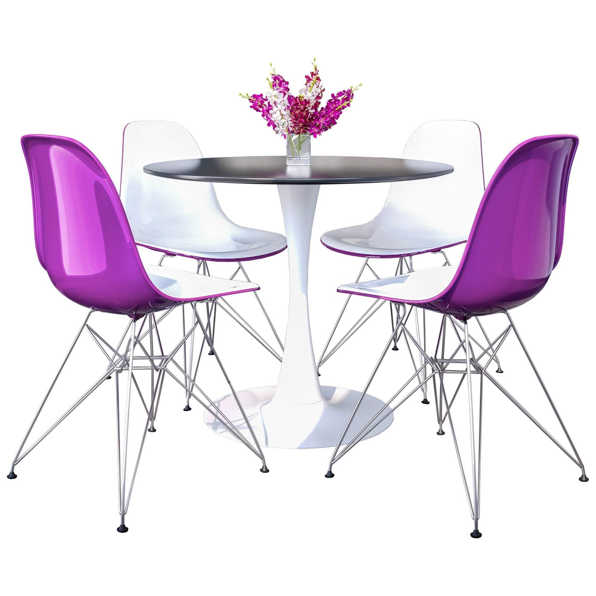 Bristol 5 - Piece Dining Set 35" MDF Round Table with 4 ABS Plastic Side Chair in Chrome