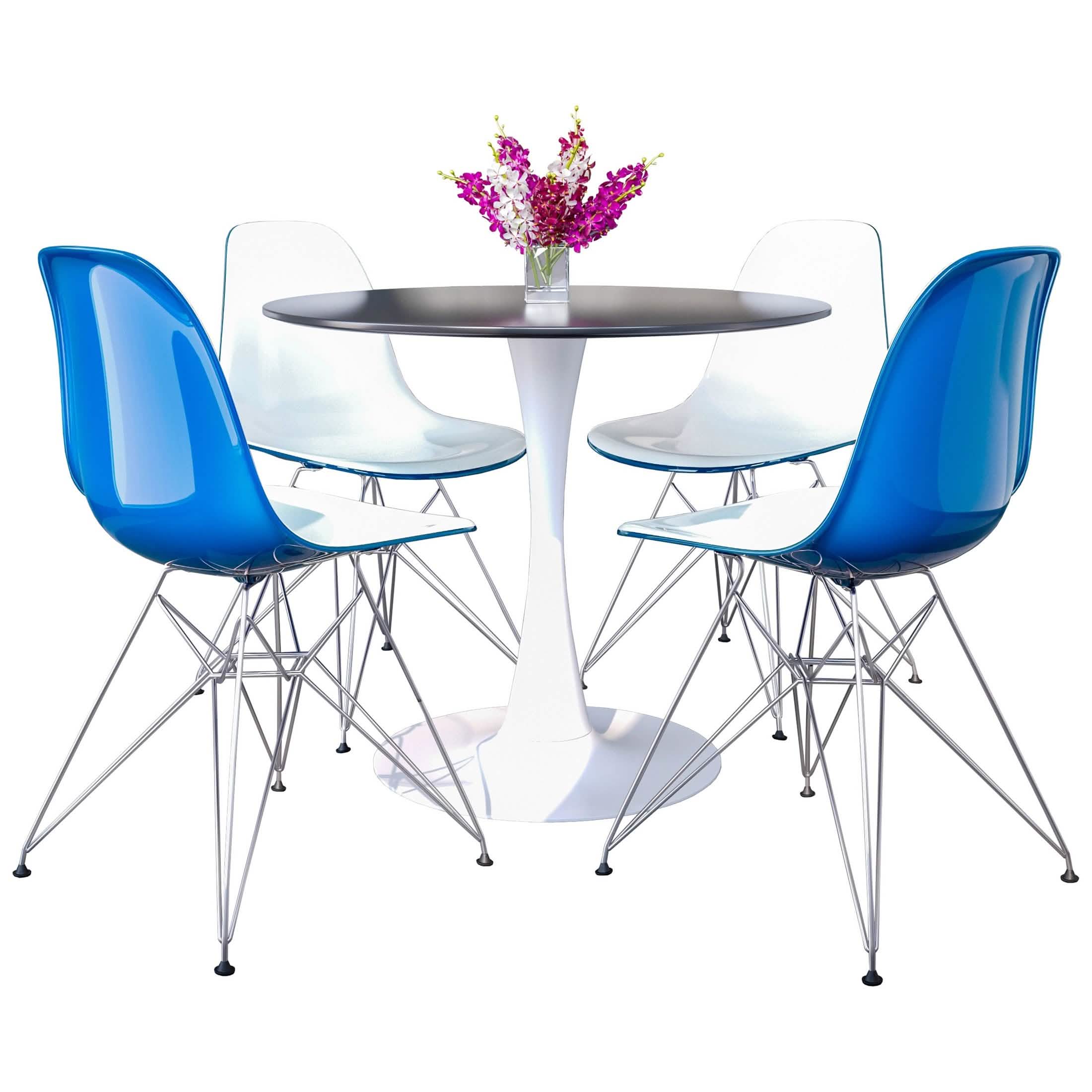 Bristol 5 - Piece Dining Set 35" MDF Round Table with 4 ABS Plastic Side Chair in Chrome