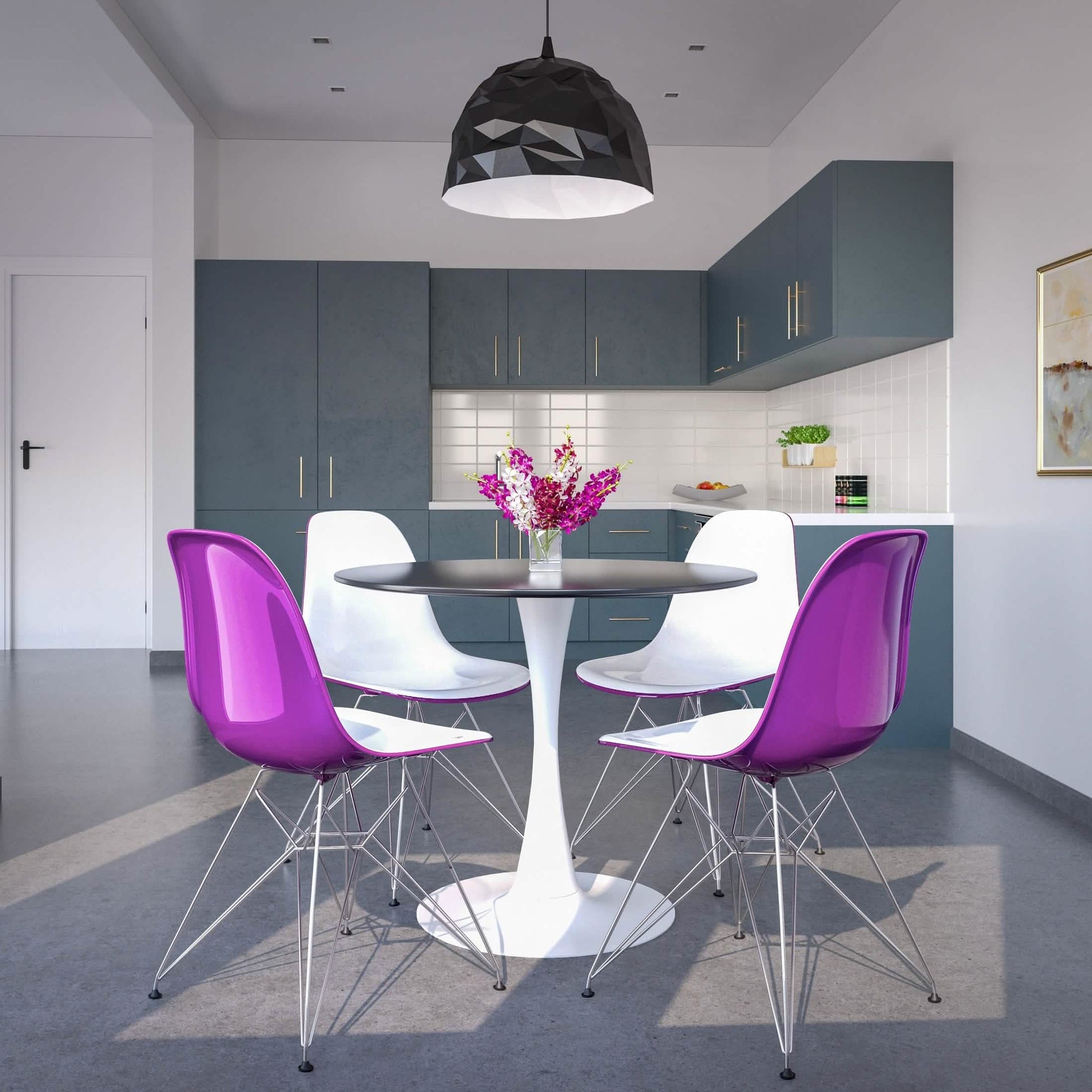 Bristol 5 - Piece Dining Set 35" MDF Round Table with 4 ABS Plastic Side Chair in Chrome