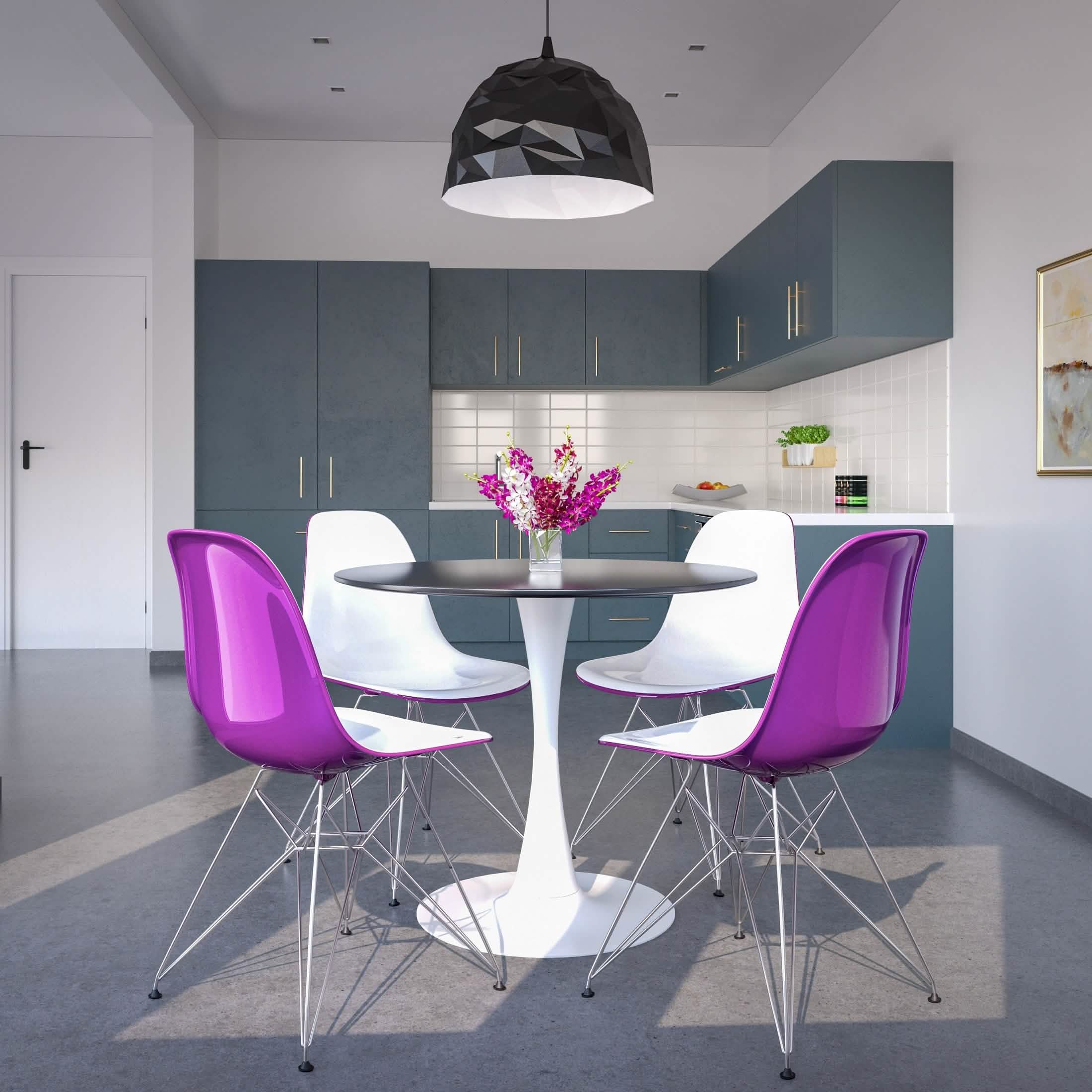 Bristol 5 - Piece Dining Set 35" MDF Round Table with 4 ABS Plastic Side Chair in Chrome