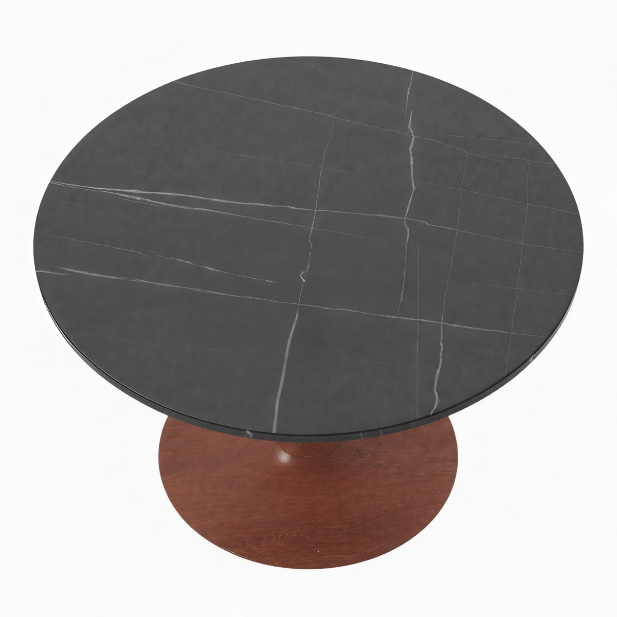 Bristol Round Dining Table With MDF Wood/Sintered Stone Tabletop with Cherry Finish Pedestal Base