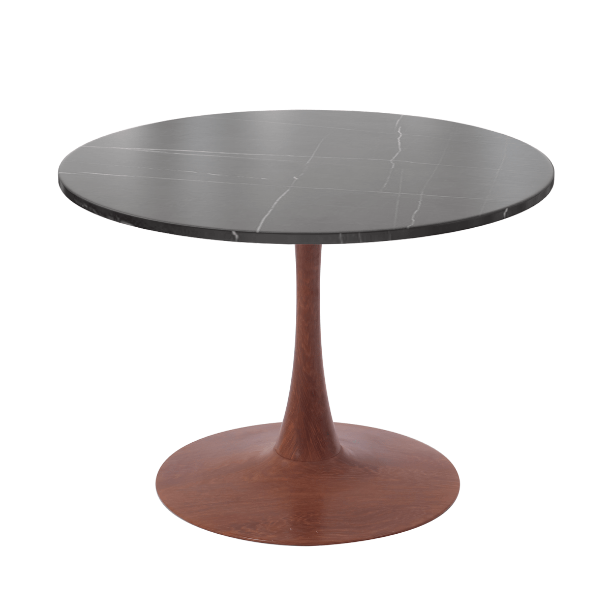 Bristol Round Dining Table With MDF Wood/Sintered Stone Tabletop with Cherry Finish Pedestal Base