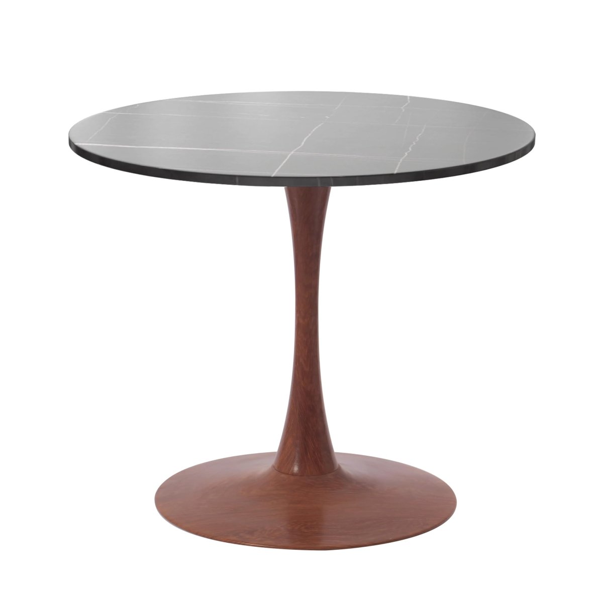 Bristol Round Dining Table With MDF Wood/Sintered Stone Tabletop with Cherry Finish Pedestal Base