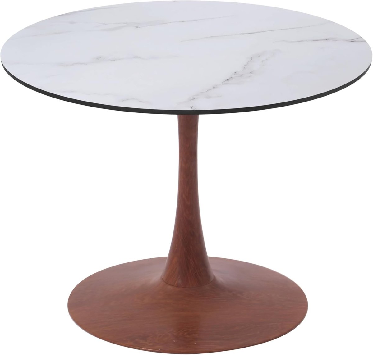 Bristol Round Dining Table With MDF Wood/Sintered Stone Tabletop with Cherry Finish Pedestal Base