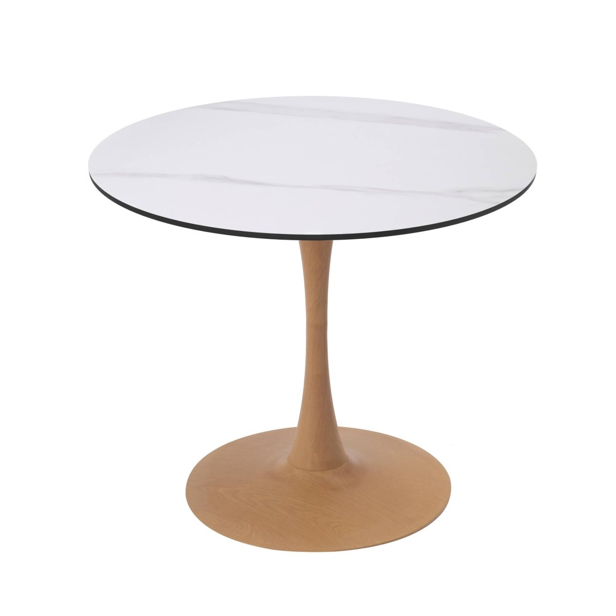 Bristol Round Dining Table With MDF Wood/Sintered Stone Tabletop with Natural Wood Finish Pedestal Base
