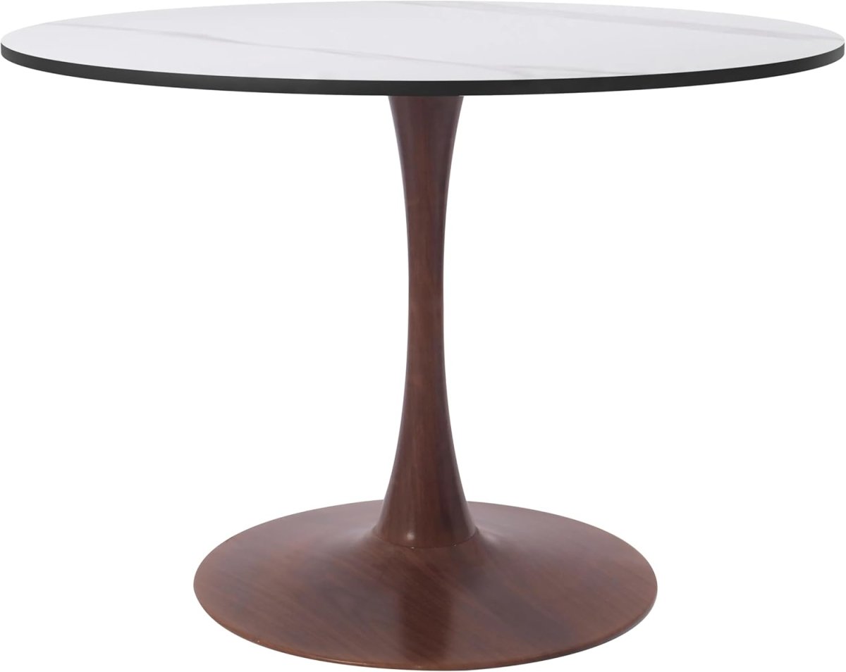 Bristol Round Dining Table With MDF Wood/Sintered Stone Tabletop with Walnut Finish Pedestal Base